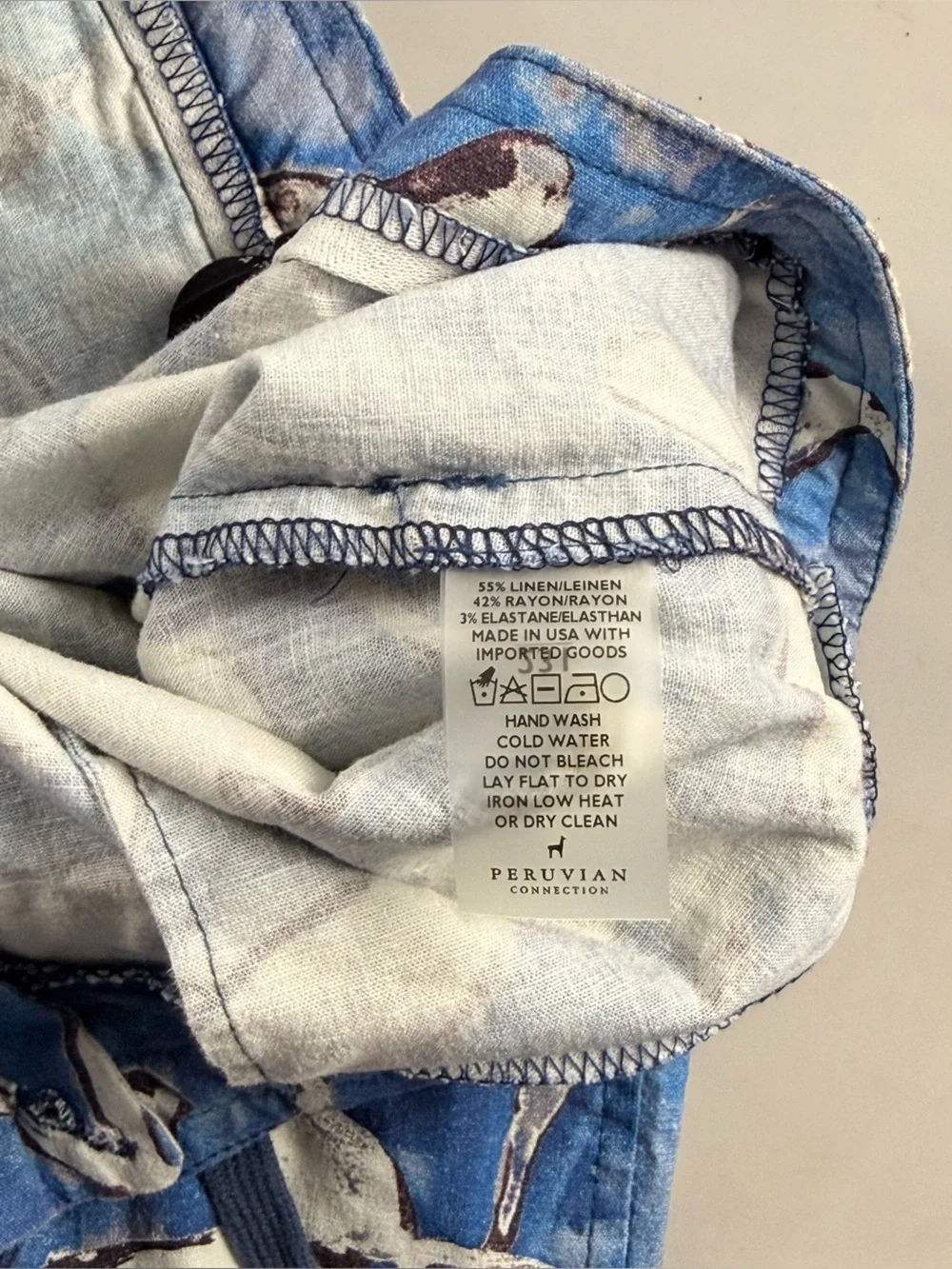 Peruvian Connection Cote D’Azur Linen Blend Wide Leg Pants Blue Floral 8